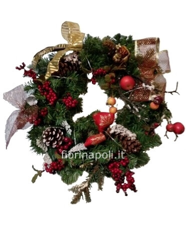 Coroncina natalizia con abete non naturale e decori