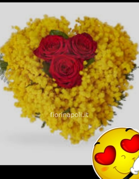 Cuore con rose e mimosa
